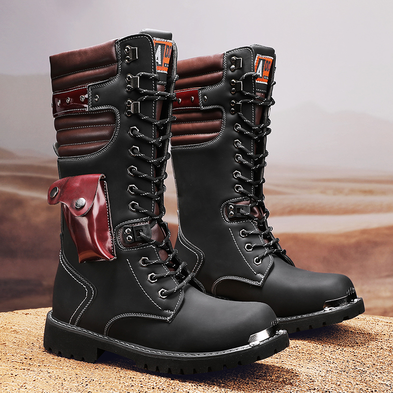 Soft Sole Booties - Men's high top motorcycle boots spring
