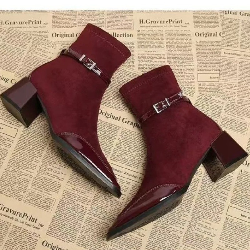 Soft Sole Booties - Belt Buckle Booties Fashion Square Toe