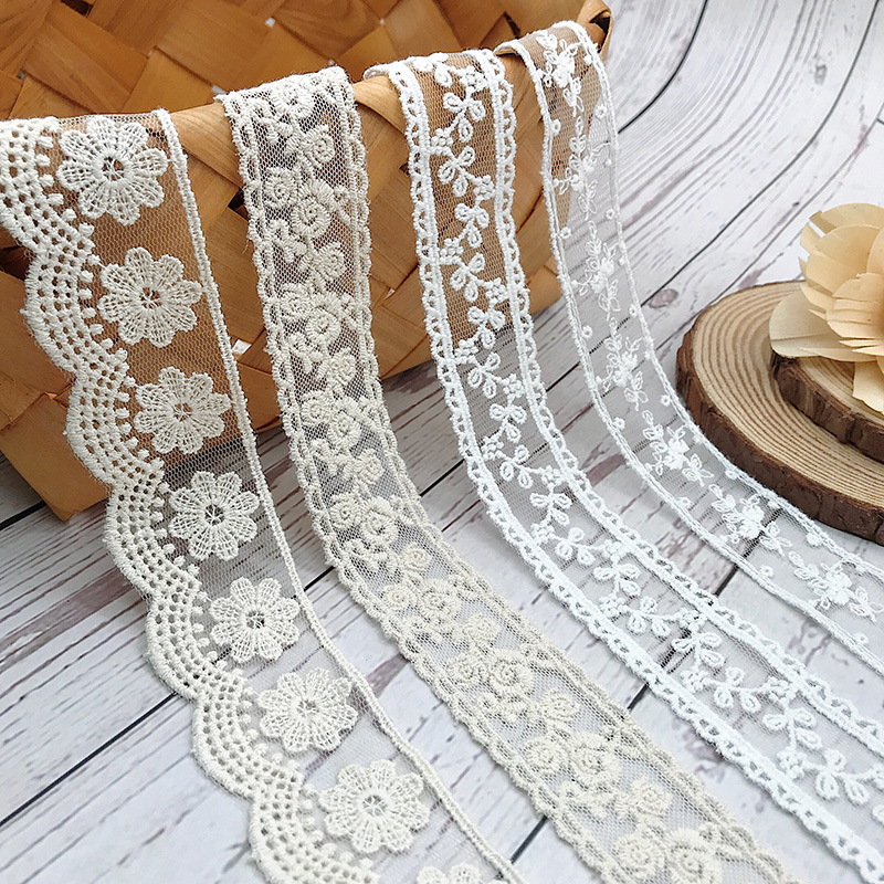 Baby Clothing Embroidery - 3Yards/Lot Embroidery White Beige Cotton Thread