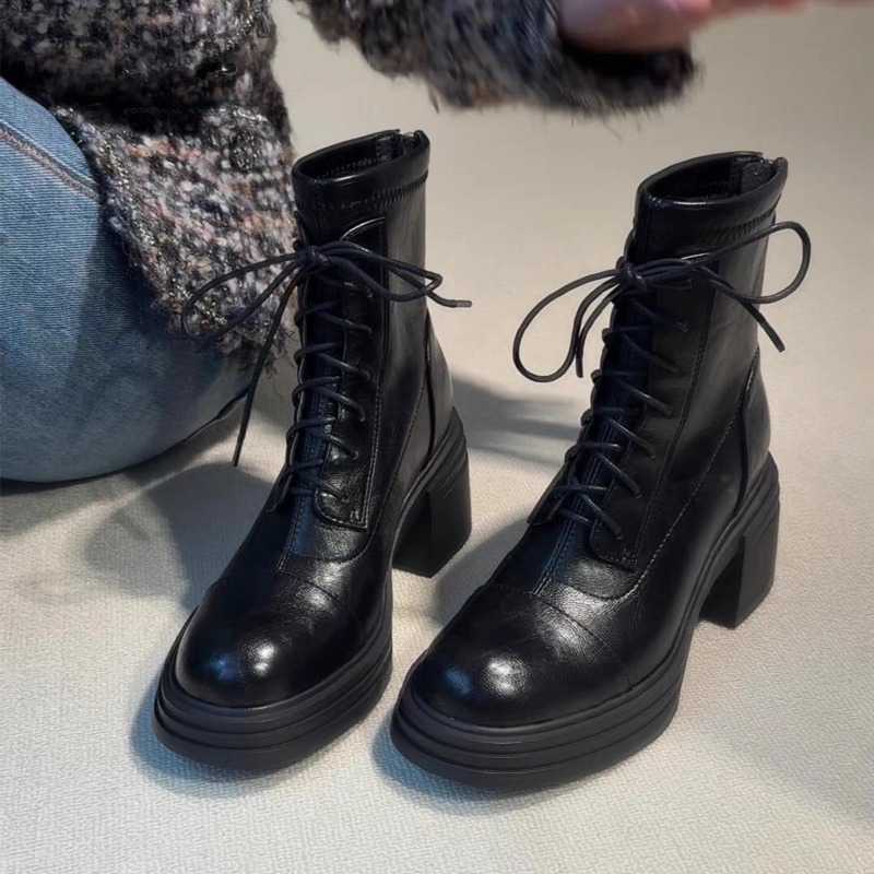 Soft Sole Booties - Lace-up Booties Women's New Round Toe